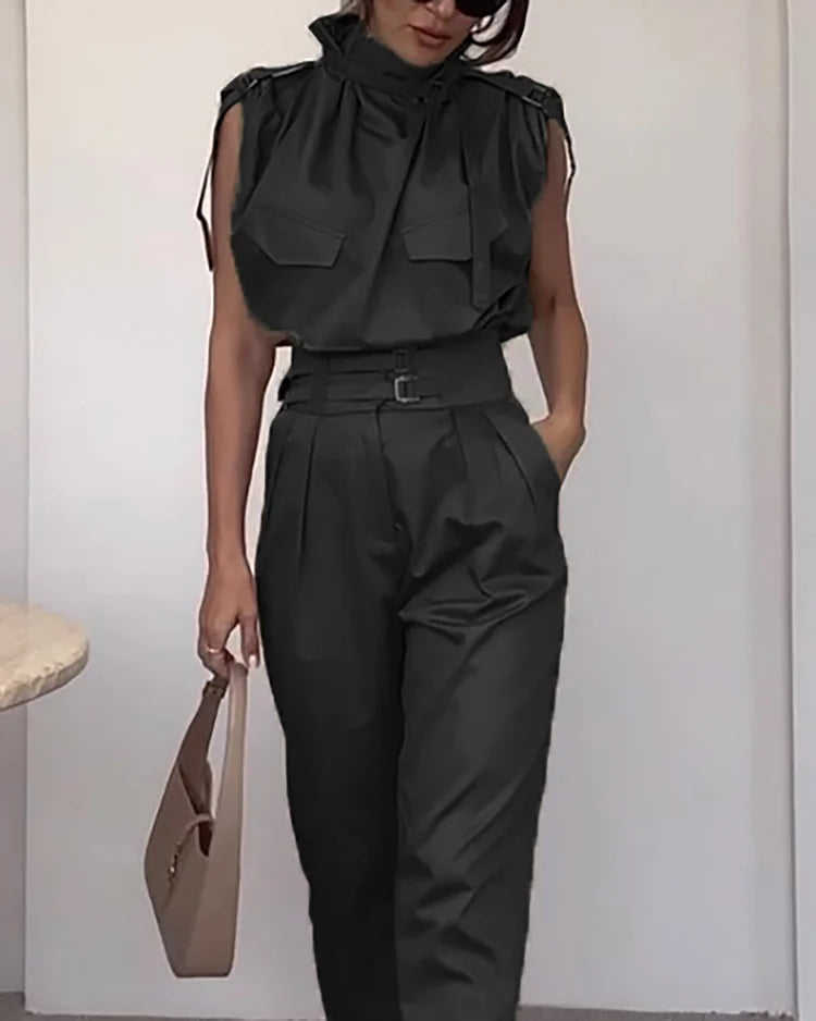 Marlena - Krawattenhals Cargo Top en Broek Set voor Dames | Stijlvol en Comfortabel