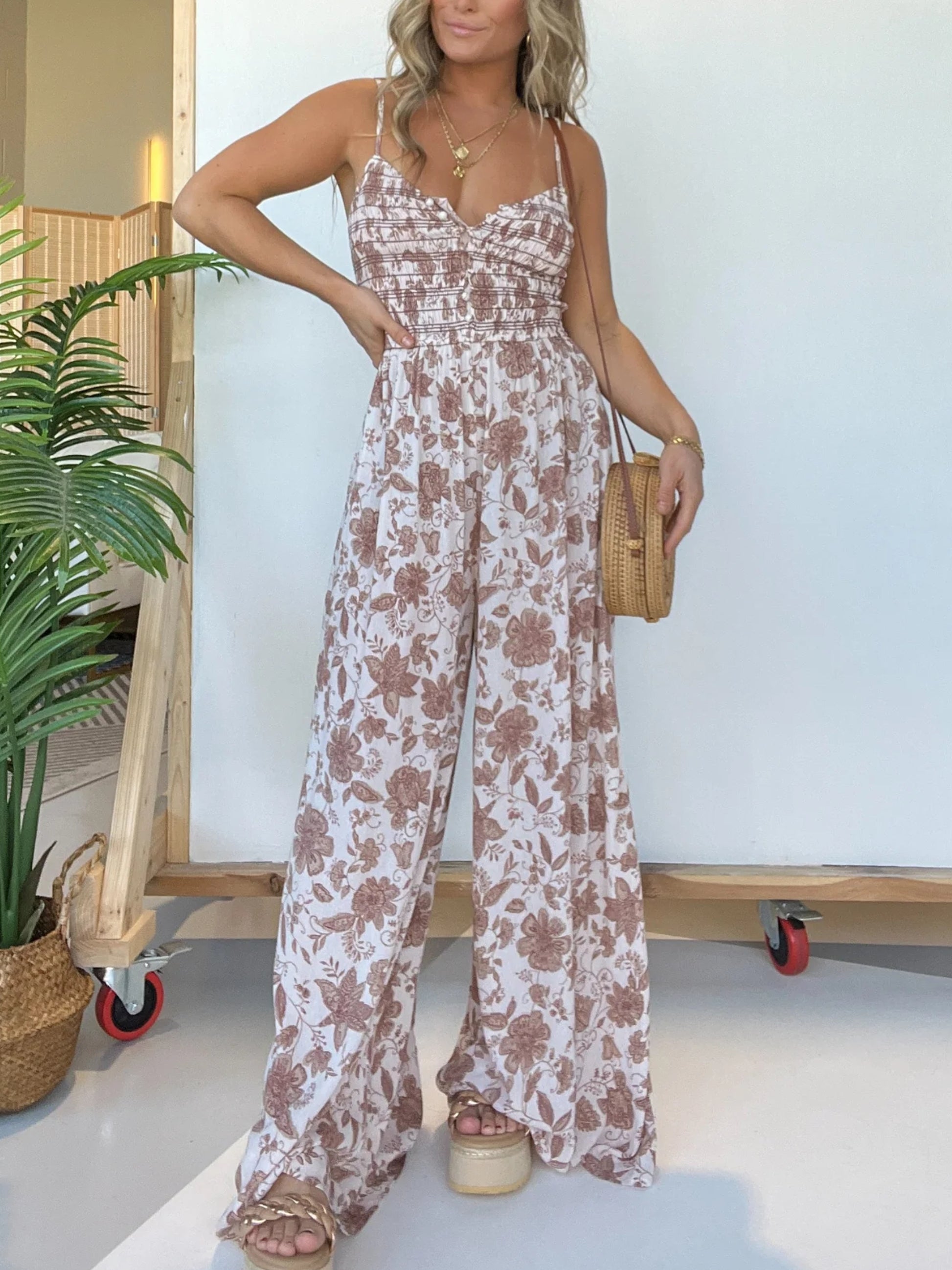 Fleur - Bloemenprint Jumpsuit met Bretels en Wijde Pijpen | Trendy en Comfortabel