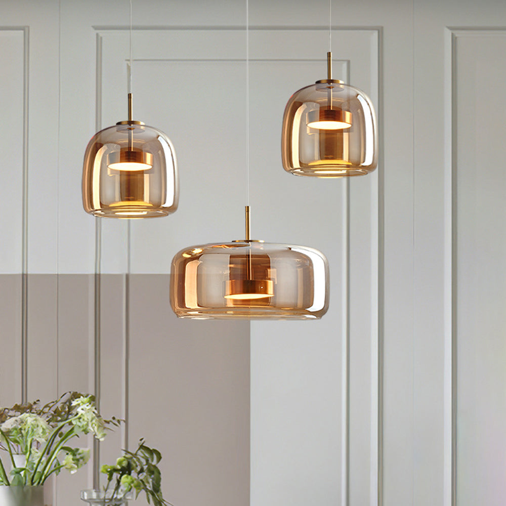 RetroLuxe LED Hanglampen - Gouden Amber Metaal en Glas voor Slaapkamer en Woonkamer
