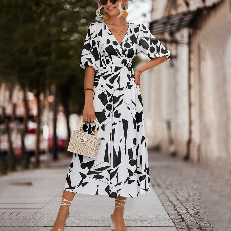 Felina - Casual V-Hals Midi Jurk - Elegante Zomerjurk voor Dames