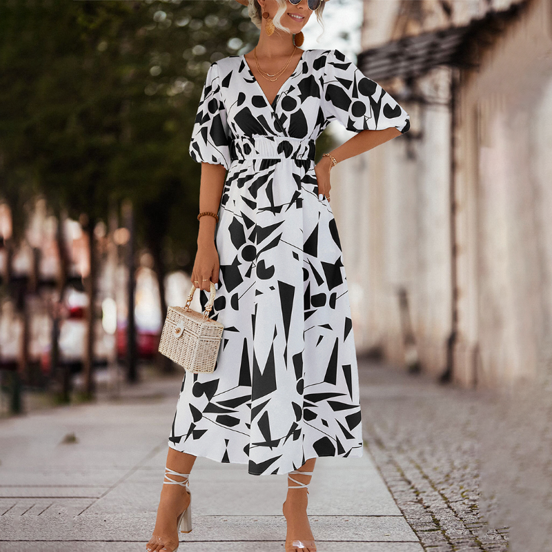 Felina - Casual V-Hals Midi Jurk - Elegante Zomerjurk voor Dames