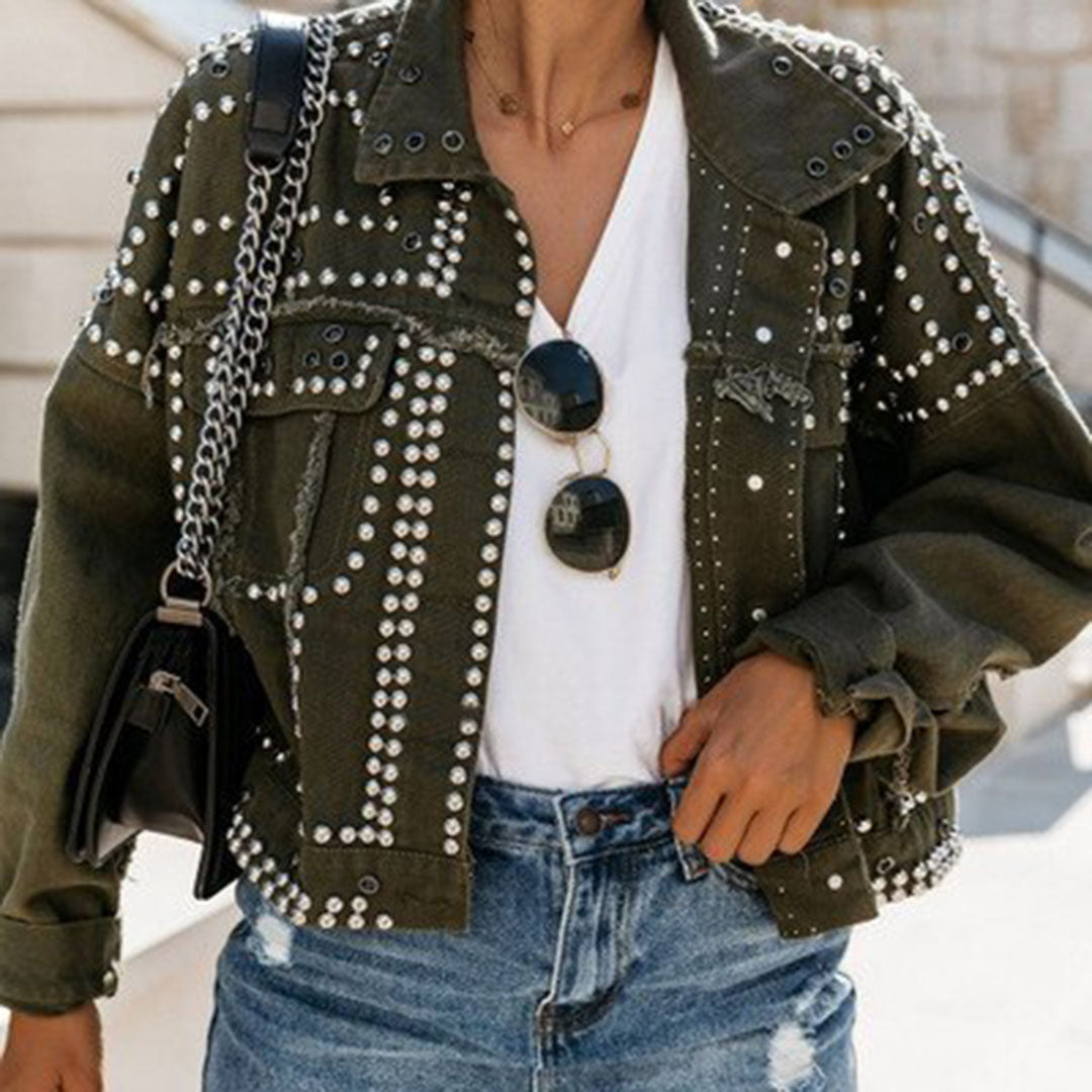 Marise - Korte Vintage Jas met Studs voor Dames