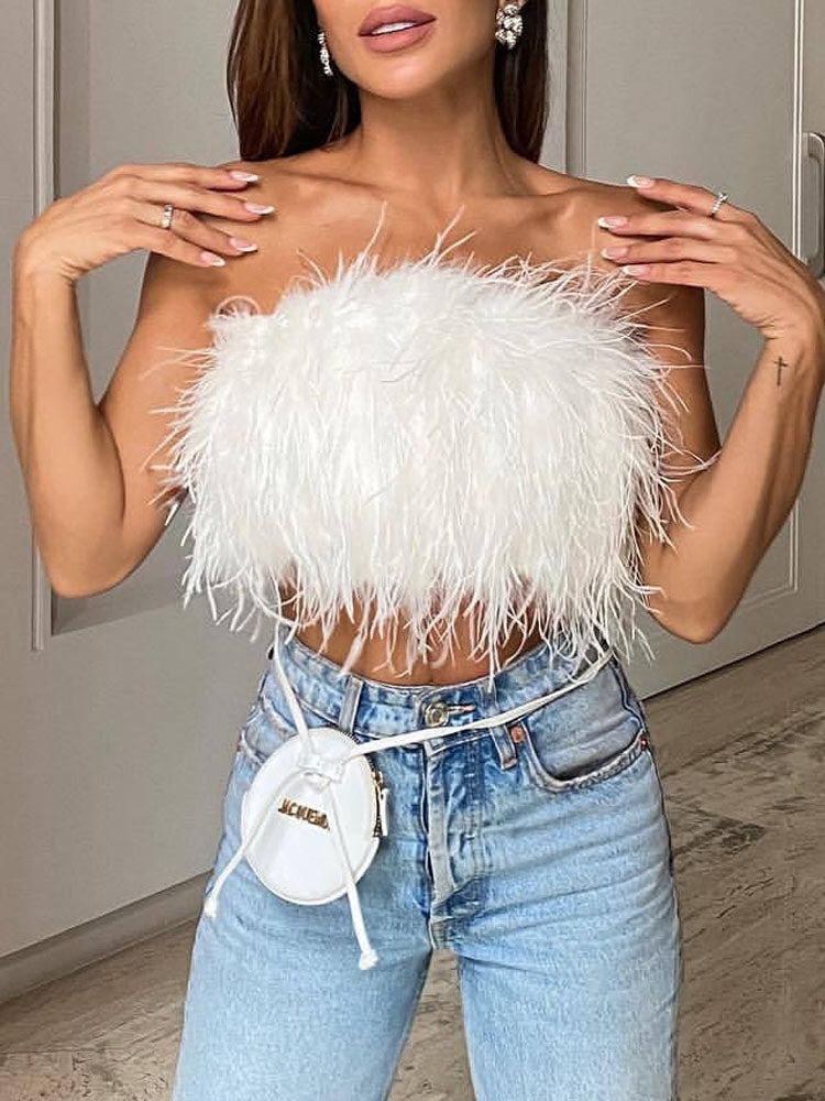 LunaFeather - Bandeau Top met Veren voor Dames | Stijlvol en Elegant Avondtopje