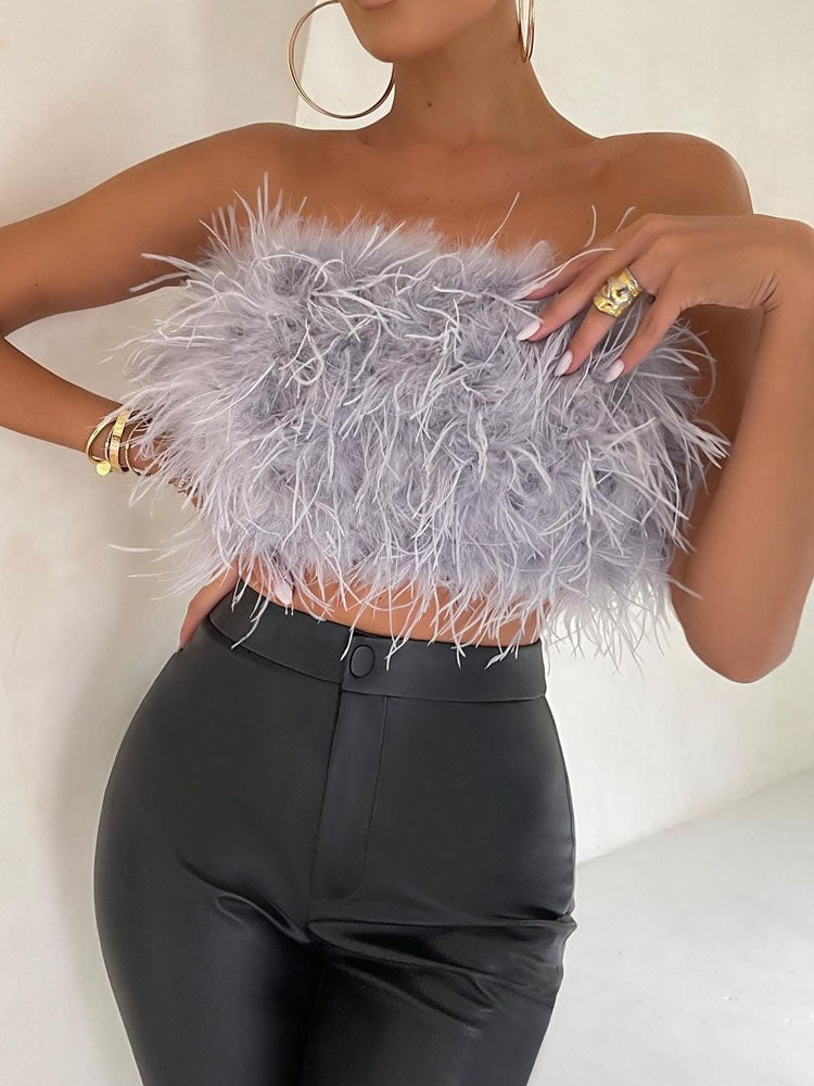 LunaFeather - Bandeau Top met Veren voor Dames | Stijlvol en Elegant Avondtopje