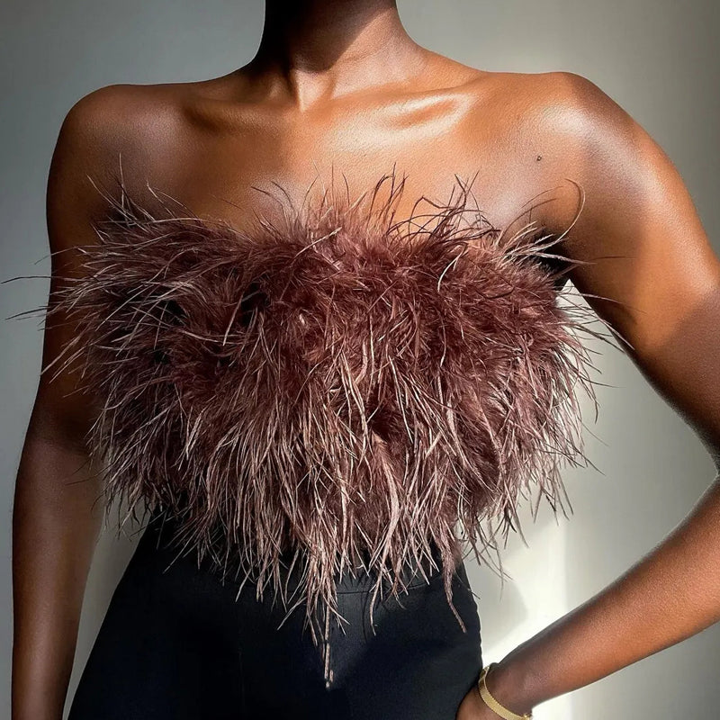 LunaFeather - Bandeau Top met Veren voor Dames | Stijlvol en Elegant Avondtopje