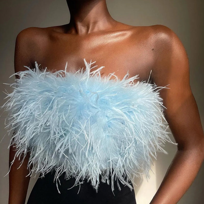 LunaFeather - Bandeau Top met Veren voor Dames | Stijlvol en Elegant Avondtopje