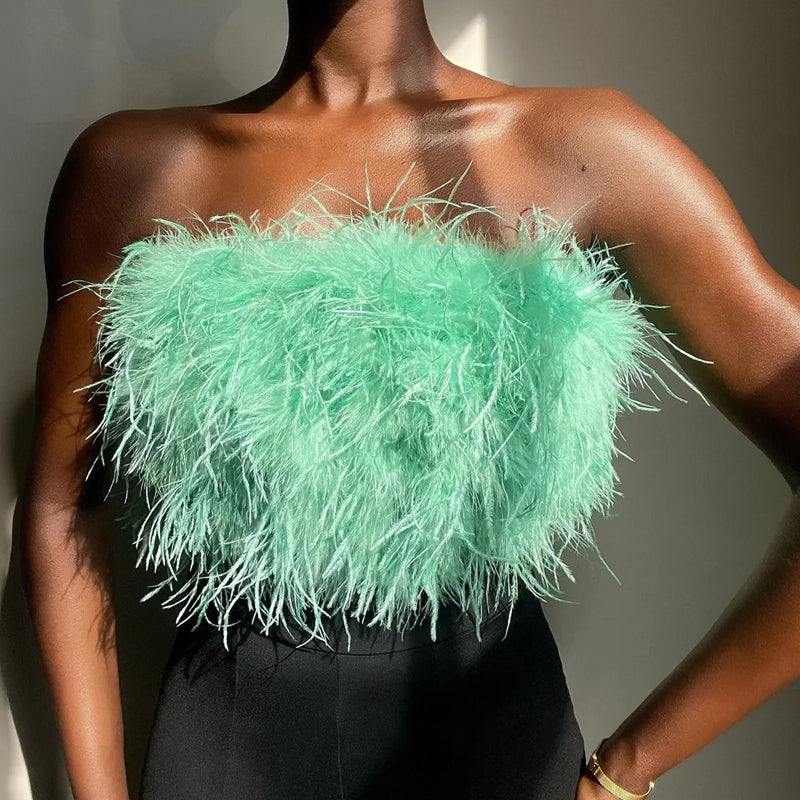 LunaFeather - Bandeau Top met Veren voor Dames | Stijlvol en Elegant Avondtopje