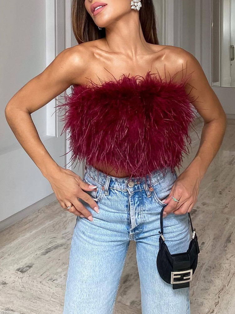 LunaFeather - Bandeau Top met Veren voor Dames | Stijlvol en Elegant Avondtopje