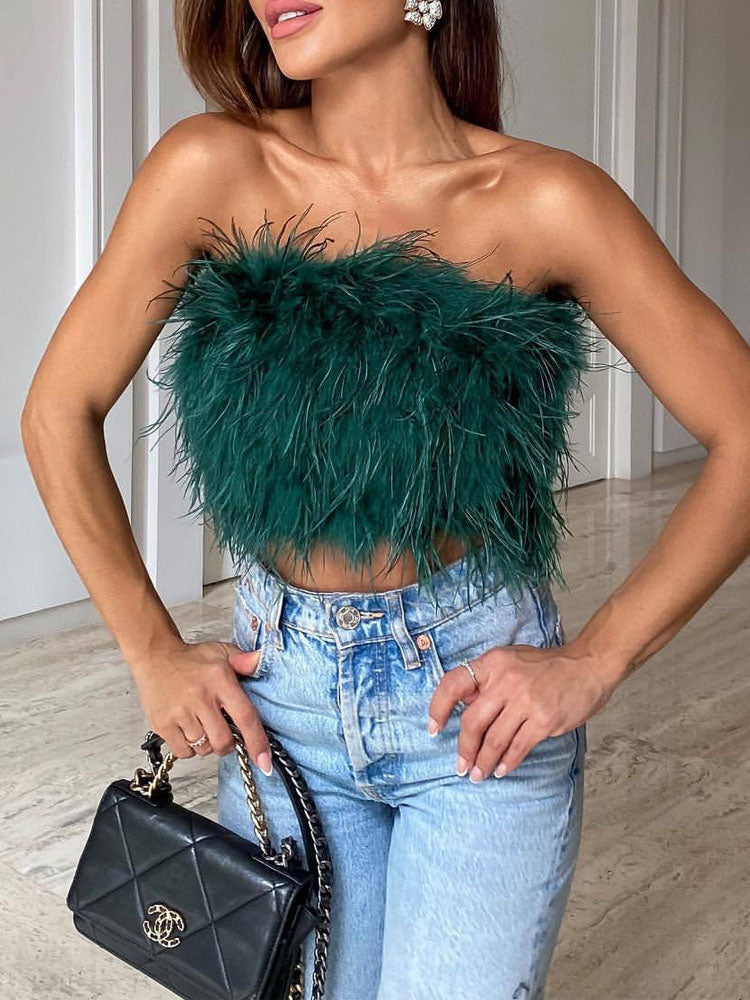 LunaFeather - Bandeau Top met Veren voor Dames | Stijlvol en Elegant Avondtopje