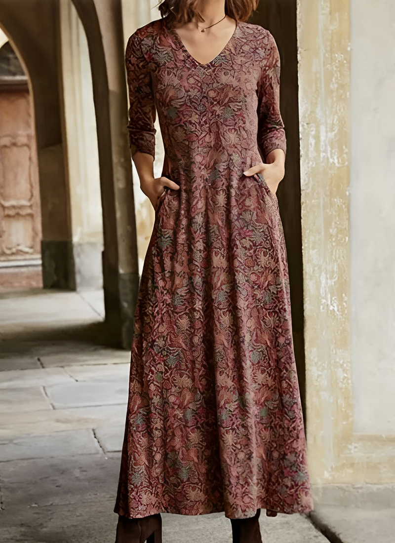 AdeLise - Lange Jurk met Vintage-Print voor een Tijdloze Stijl