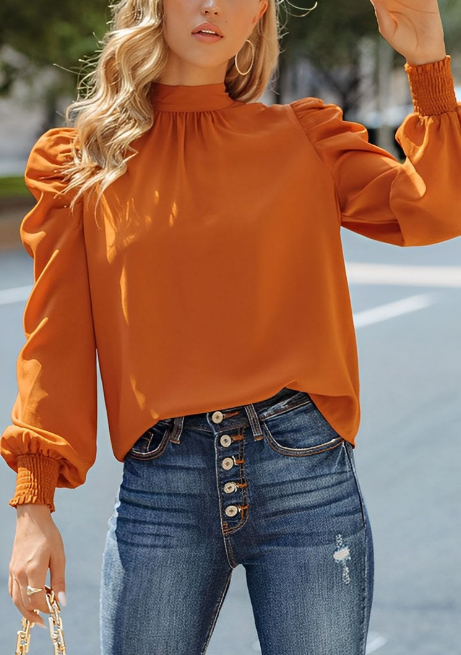 Sabina - Bruine Blouse met Pofmouwen voor Dames - Stijlvol en Trendy