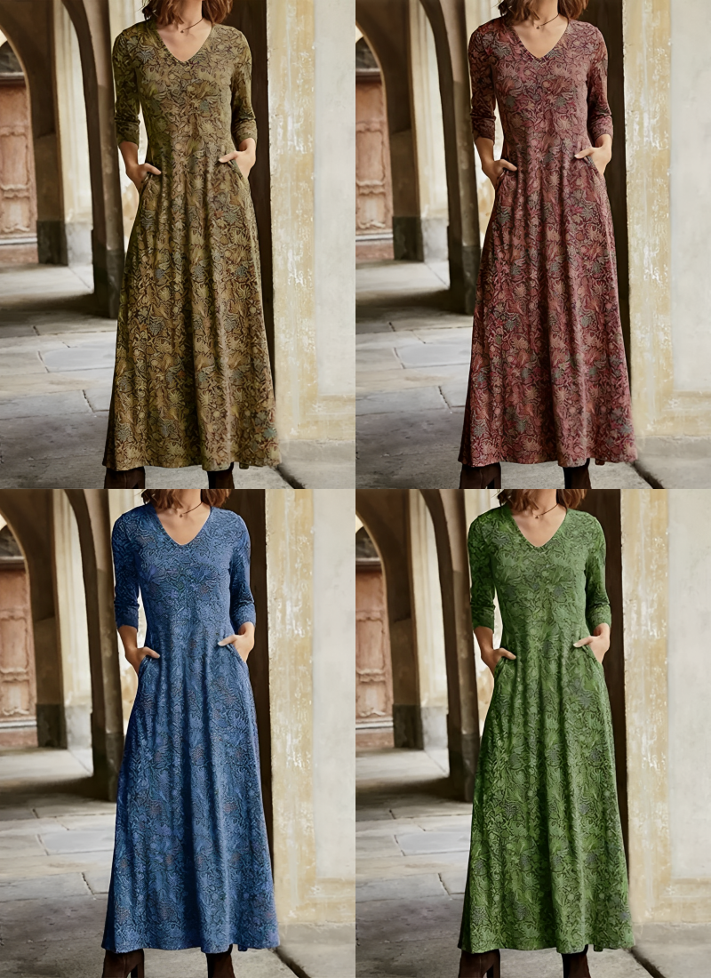 AdeLise - Lange Jurk met Vintage-Print voor een Tijdloze Stijl