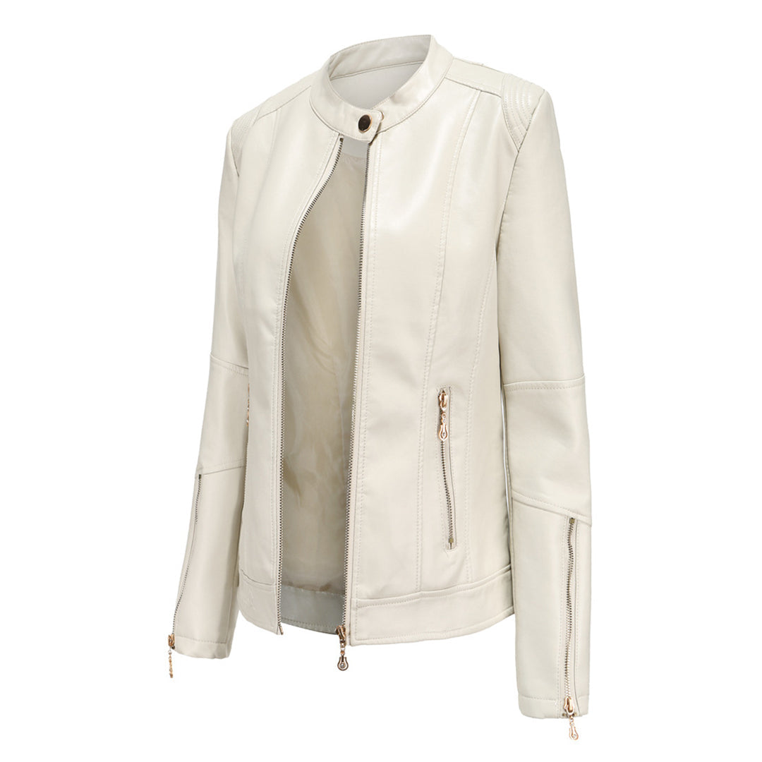 Lina - Elegante Leren Jas met Ronde Kraag en Knoopsluiting voor Dames
