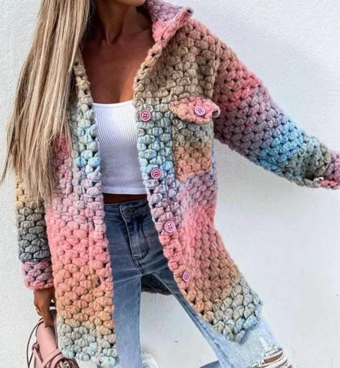 Lana – Vlechtjas in Regenboogkleuren voor Dames | Stijlvolle en Kleurrijke Jas