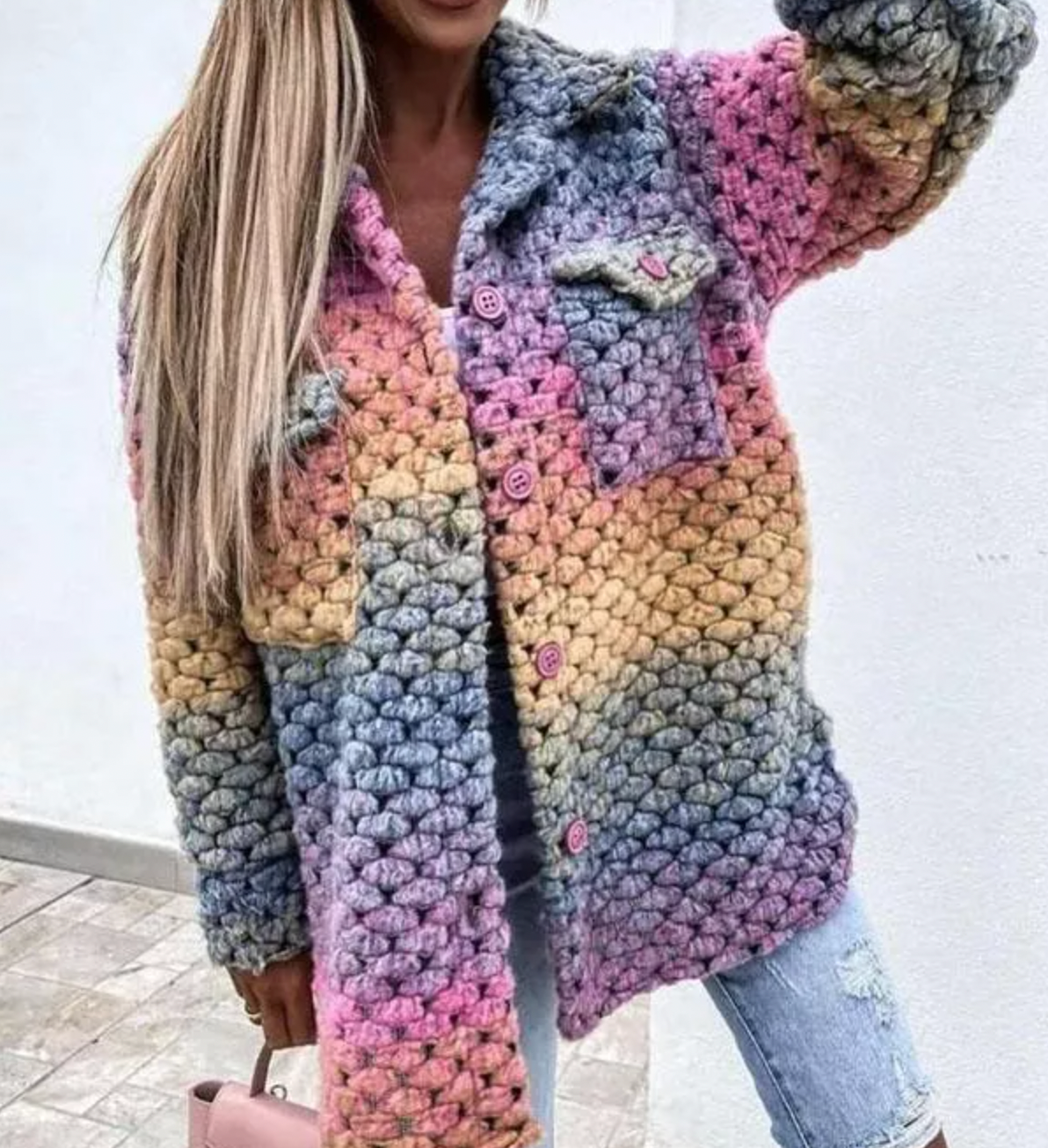 Lana – Vlechtjas in Regenboogkleuren voor Dames | Stijlvolle en Kleurrijke Jas