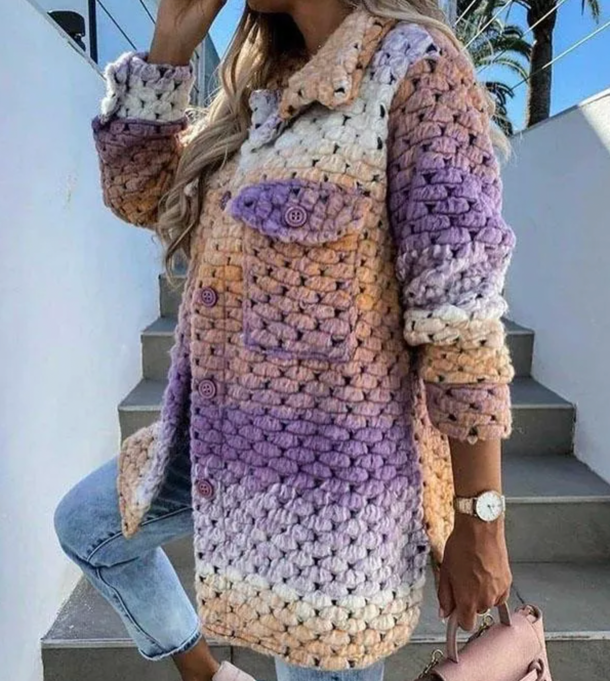 Lana – Vlechtjas in Regenboogkleuren voor Dames | Stijlvolle en Kleurrijke Jas