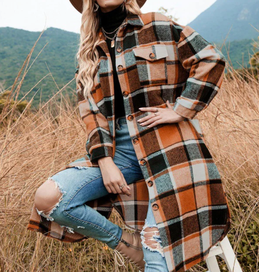 Nora – Lange Jas in Overhemd-Stijl voor Dames | Modieus en Comfortabel