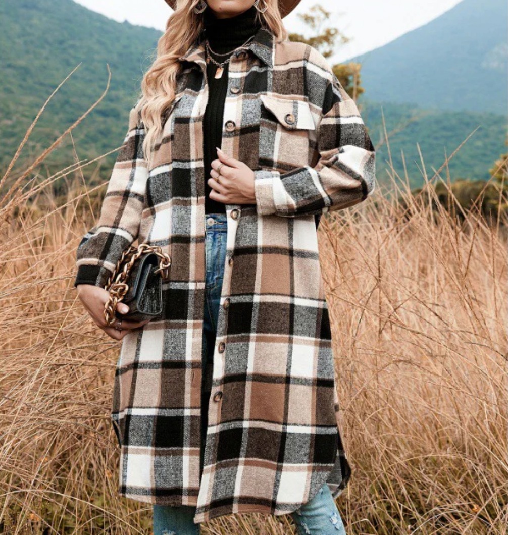 Nora – Lange Jas in Overhemd-Stijl voor Dames | Modieus en Comfortabel