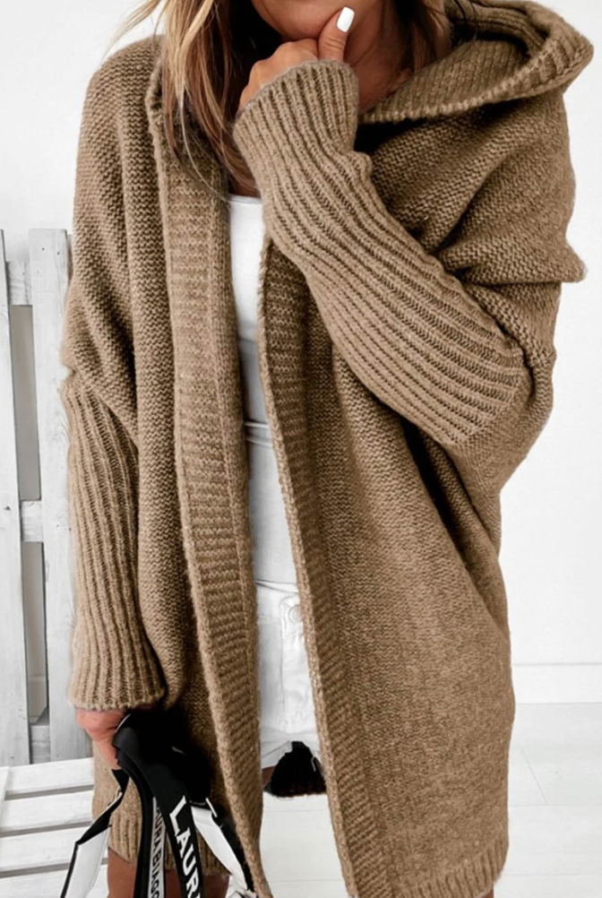 Sophie – Lange Stijlvolle Gebreide Jas met Capuchon voor de Herfst | Comfortabel en Warm