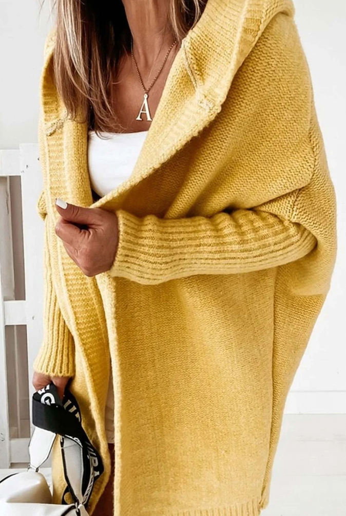 Sophie – Lange Stijlvolle Gebreide Jas met Capuchon voor de Herfst | Comfortabel en Warm