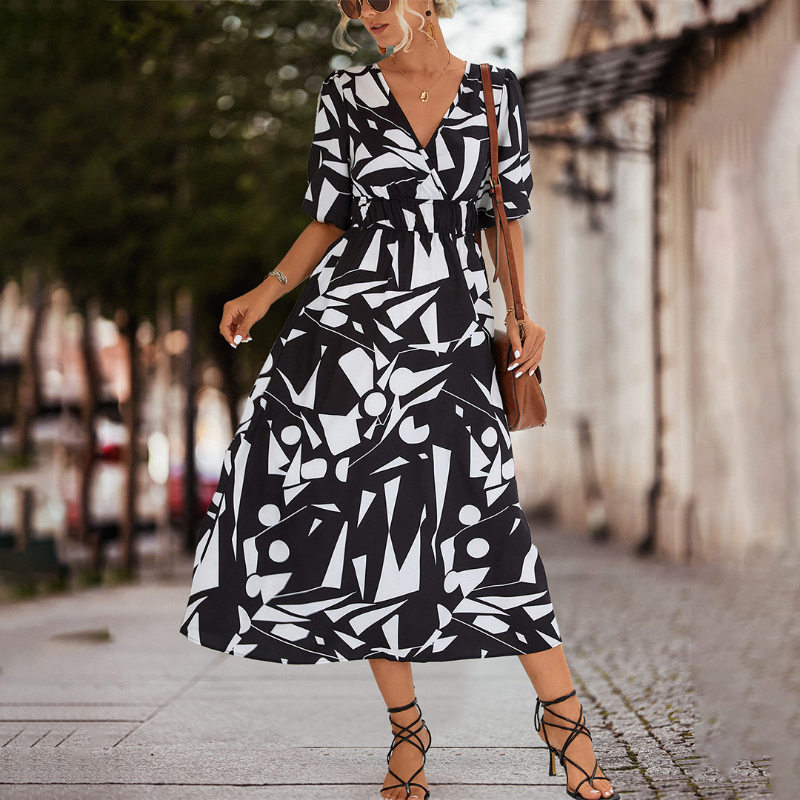 Felina - Casual V-Hals Midi Jurk - Elegante Zomerjurk voor Dames