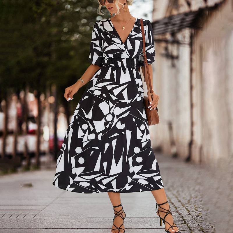 Felina - Casual V-Hals Midi Jurk - Elegante Zomerjurk voor Dames