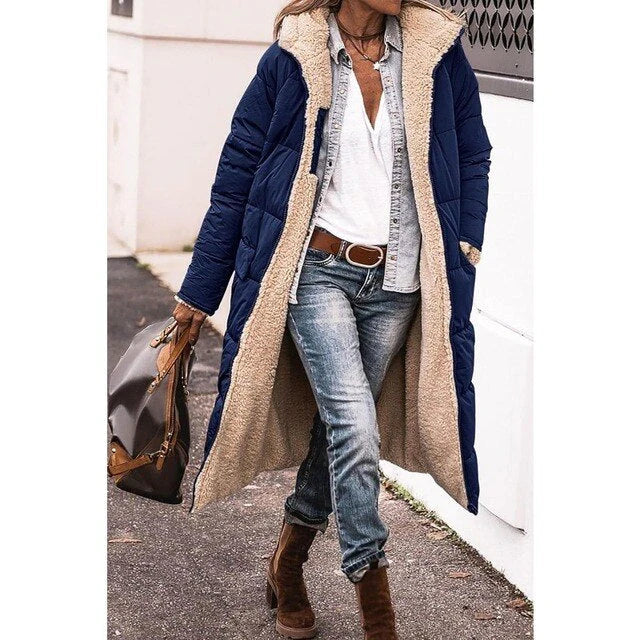 Nina – Omkeerbare Lange Sherpa Puffermantel voor Dames | Warm en Comfortabel