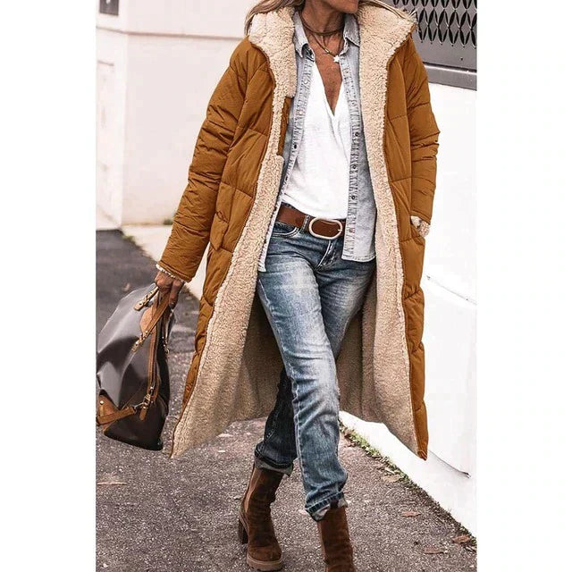Nina – Omkeerbare Lange Sherpa Puffermantel voor Dames | Warm en Comfortabel