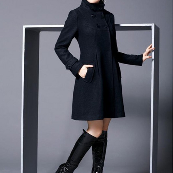 Elisa Valente - Lange Jas met Knopen en Zijzakken voor Dames