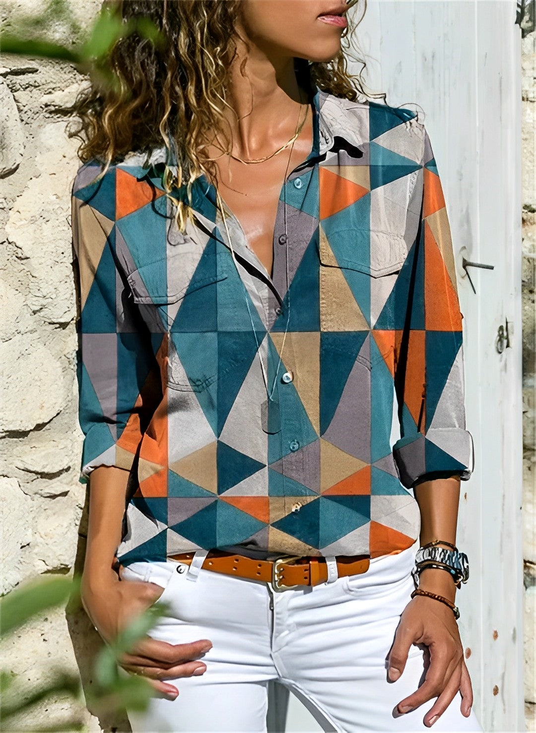 Stijlvol Abstract Print Shirt met Lange Mouwen | Modern en Comfortabel Dames T-shirt