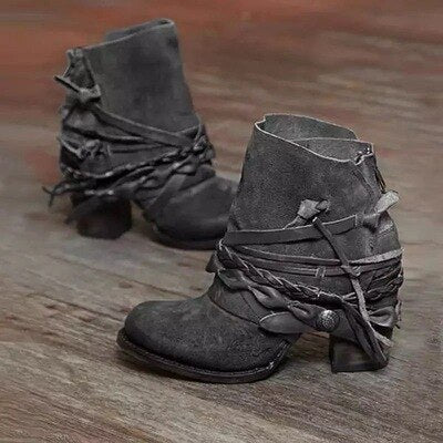 RetroCharm - Vintage Enkellaarsjes voor Dames met Stijlvolle Details