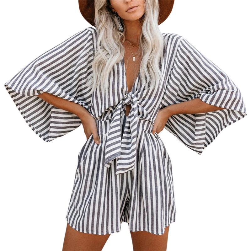 Isabel - Playsuit met Strik Zwart-Bruin | Stijlvol en Comfortabel Design