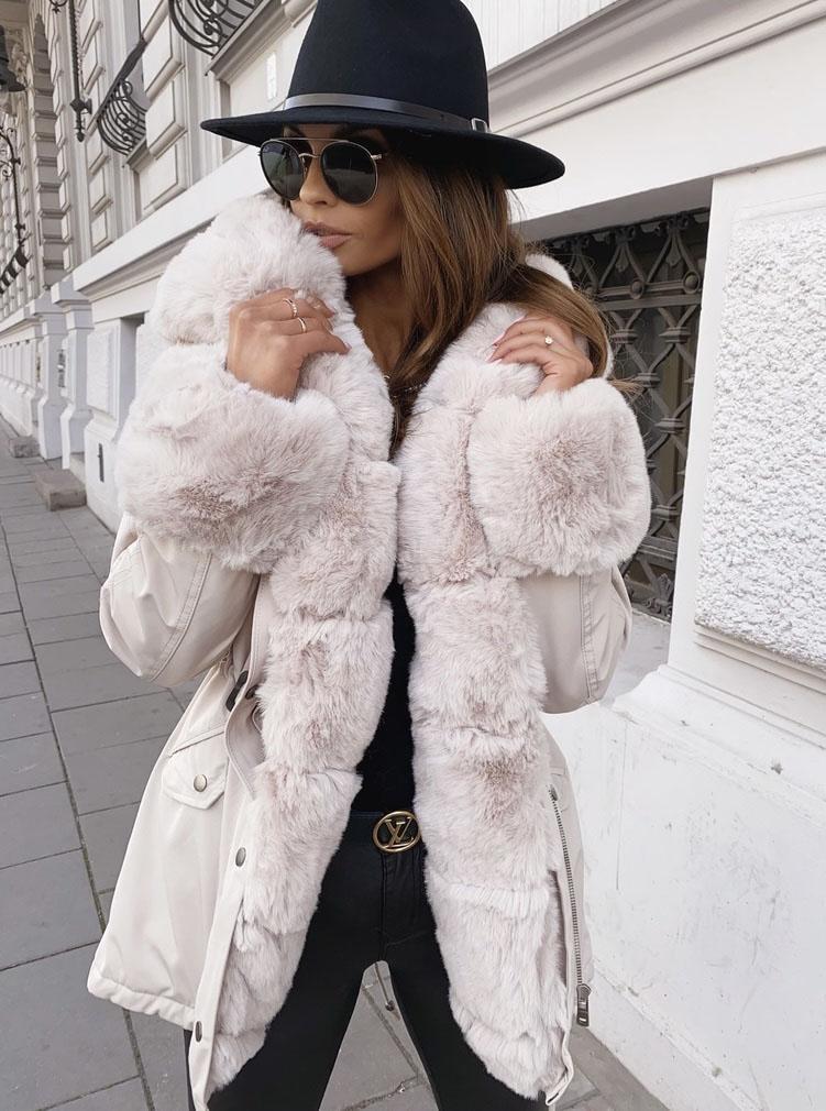 Isabelle - Mantel met Bontkraag, Capuchon en Rits | Warme Damesjas voor Winterdagen