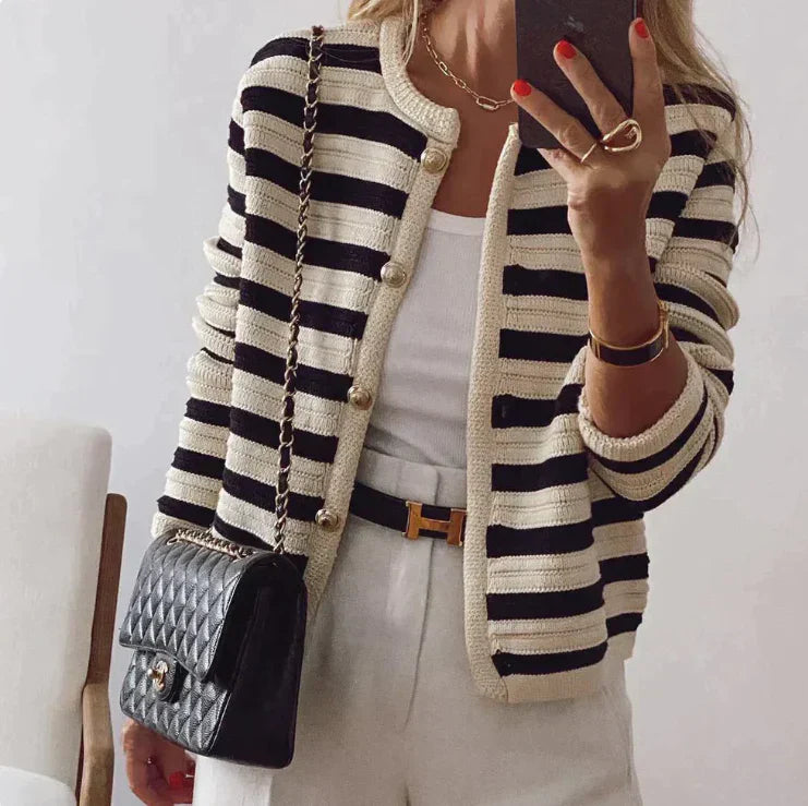 Sophie – Gestreept Gebreid Vest met Knopen voor Dames