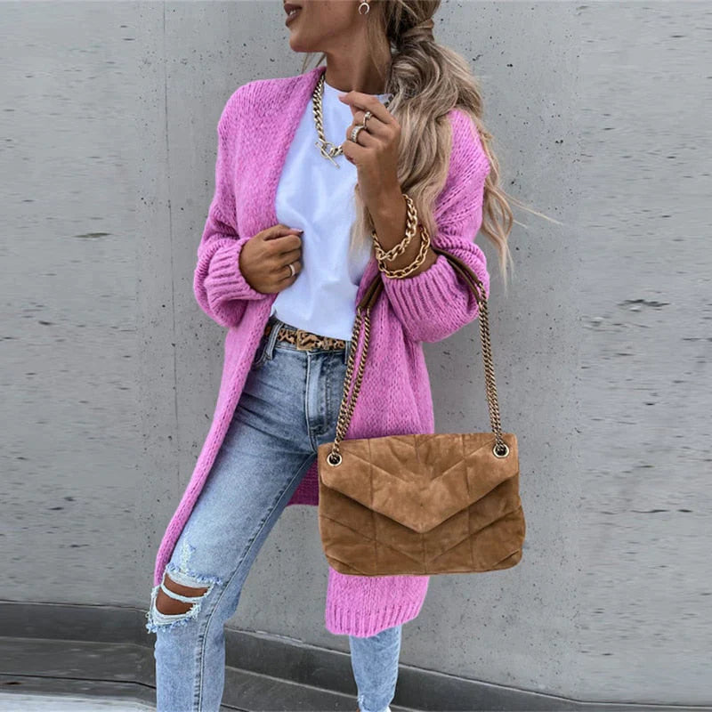 FashionDiva - Lange Luchtige Strickjacke voor Dames | Casual en Comfortabel