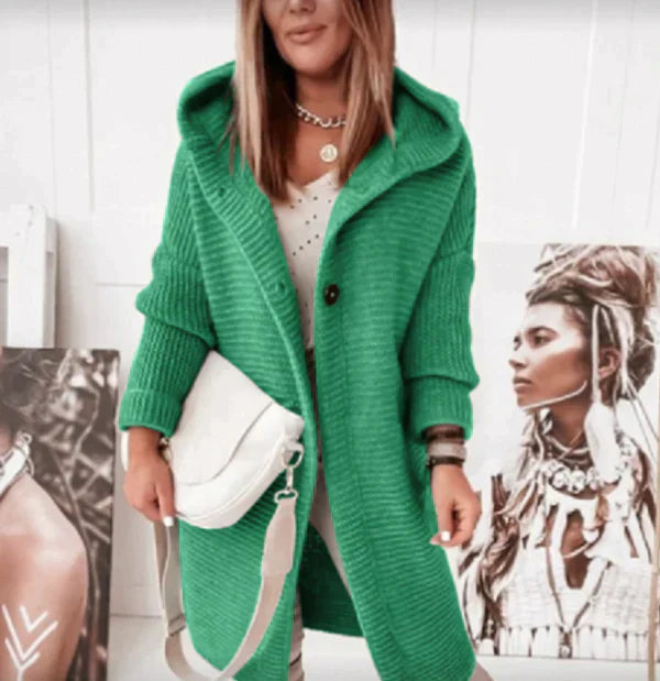 Riva Vest - Extra Lang Warme Gebreide Jas met Capuchon voor Dames