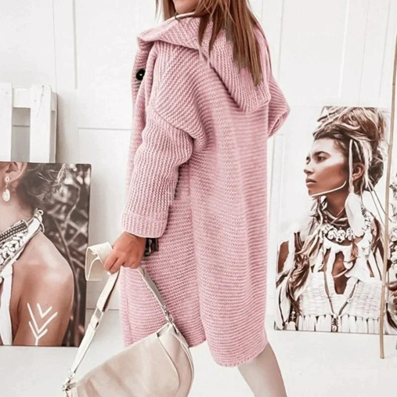 Riva Vest - Extra Lang Warme Gebreide Jas met Capuchon voor Dames