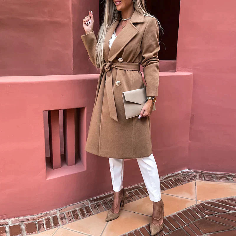 Lange Elegante Damesmantel - Dubbelrijige Casual Mantel voor Elke Dag