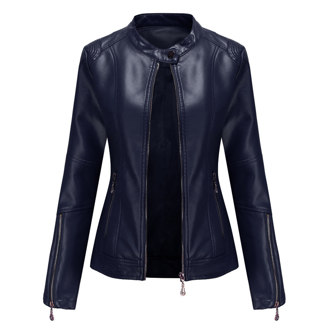 Lina - Elegante Leren Jas met Ronde Kraag en Knoopsluiting voor Dames
