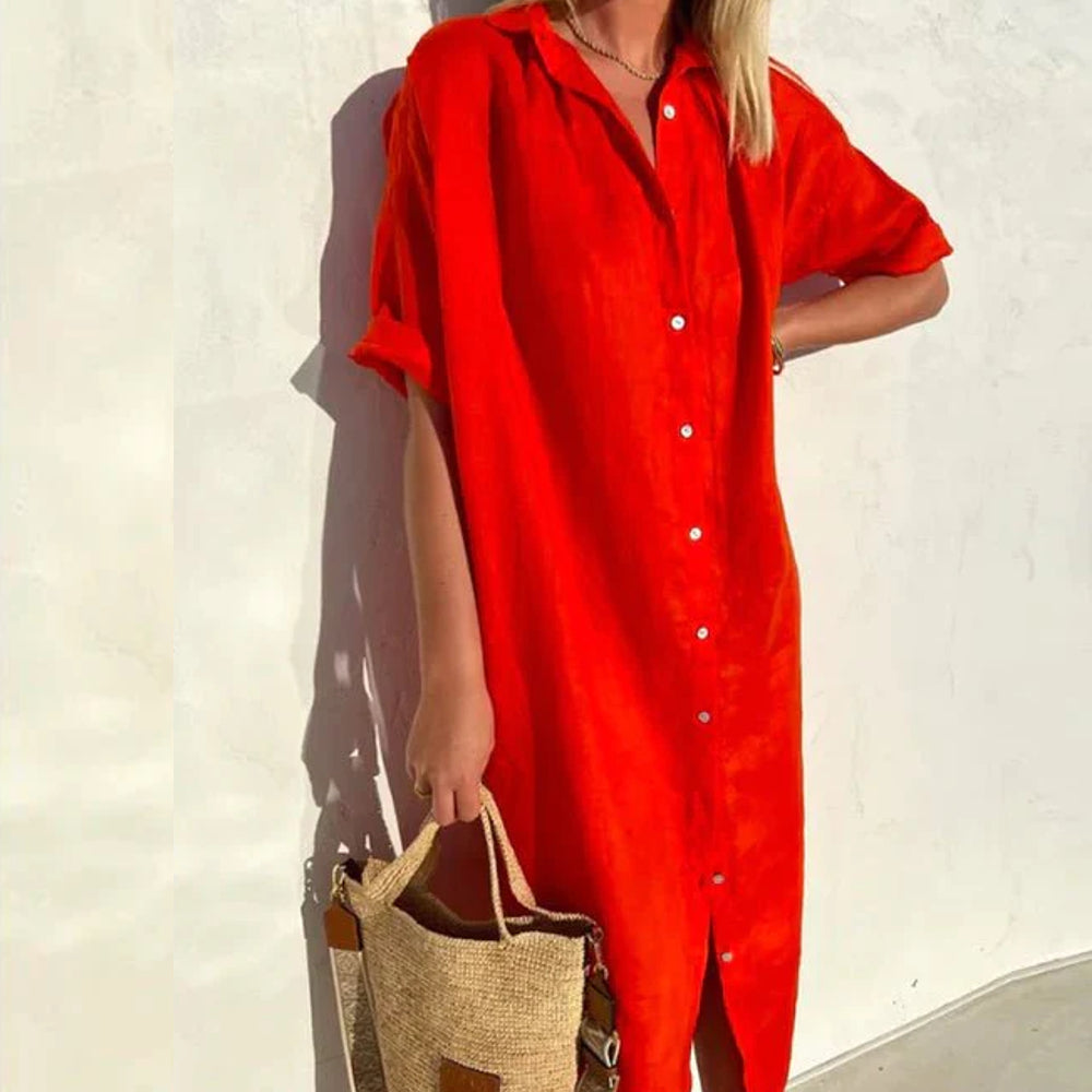 Liva - Effen Katoenen Hemdkleed voor Stijlvolle Comfort