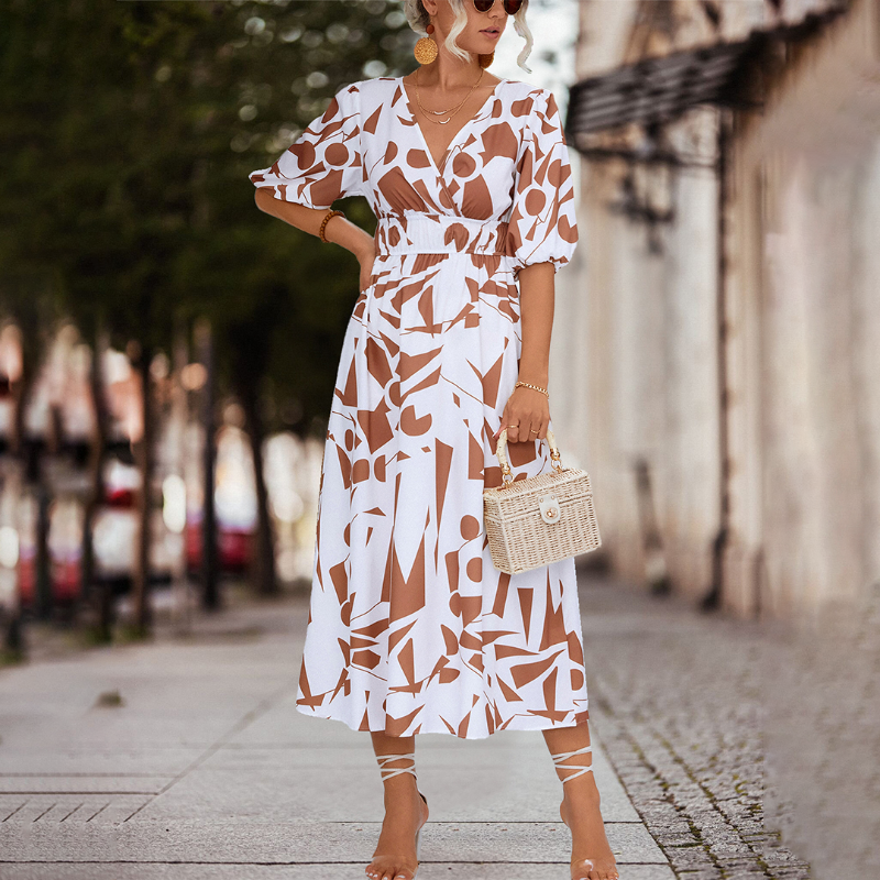 Felina - Casual V-Hals Midi Jurk - Elegante Zomerjurk voor Dames