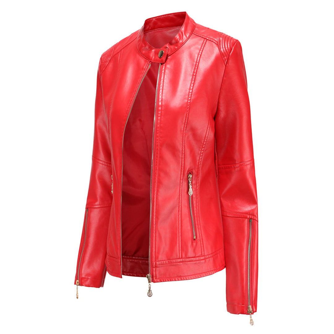 Lina - Elegante Leren Jas met Ronde Kraag en Knoopsluiting voor Dames