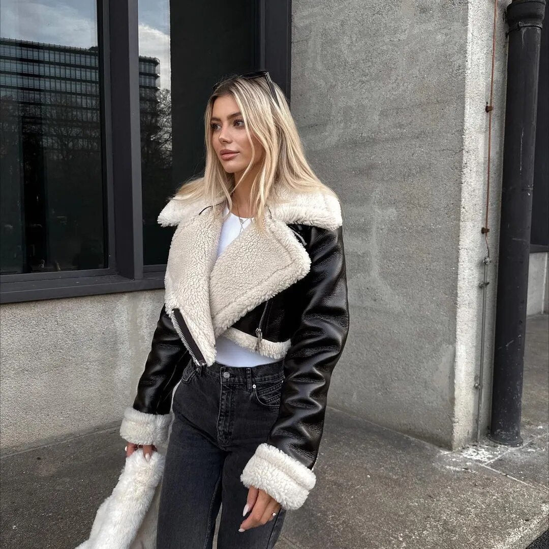 Leren Winterjas met Zachte Pluche Voering voor Dames - Trendy Wintermode 2023