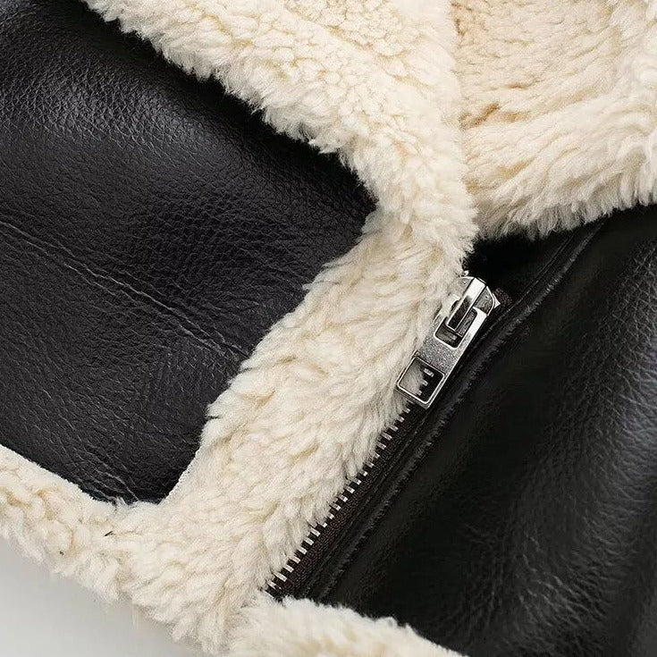 Leren Winterjas met Zachte Pluche Voering voor Dames - Trendy Wintermode 2023