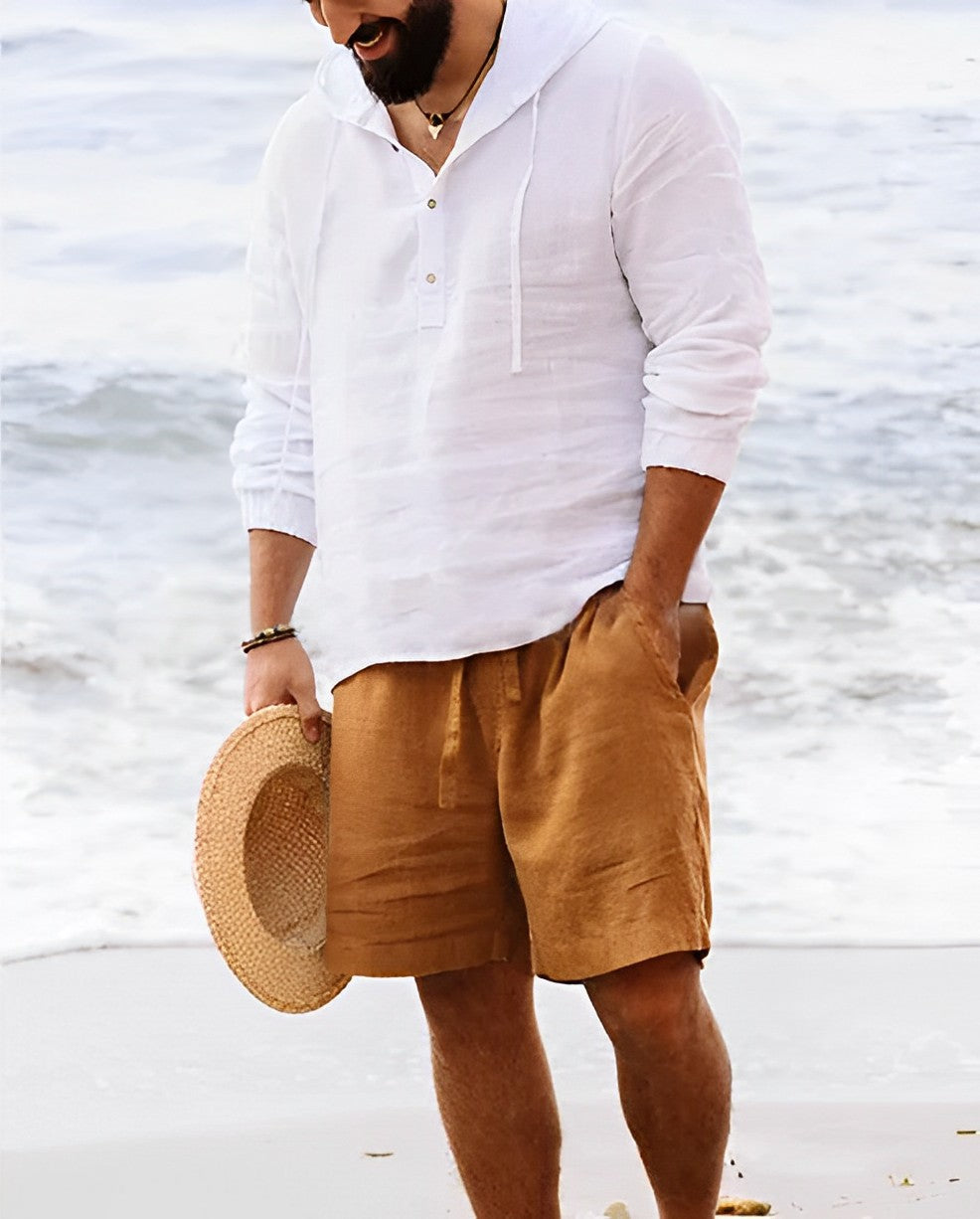 Linnen Heren Overhemd met Capuchon en Lange Mouwen – Ademend en Stijlvol voor Zomerse Dagen