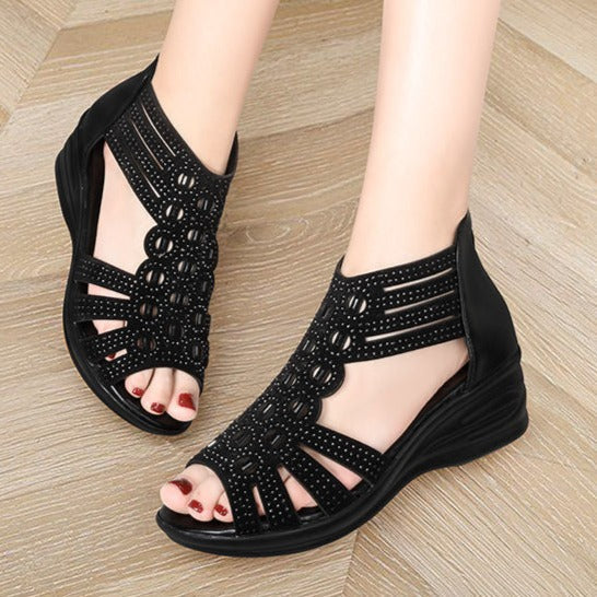 LuxeNova Serata - Dames Leren Kyrstal Schoenen met Rits