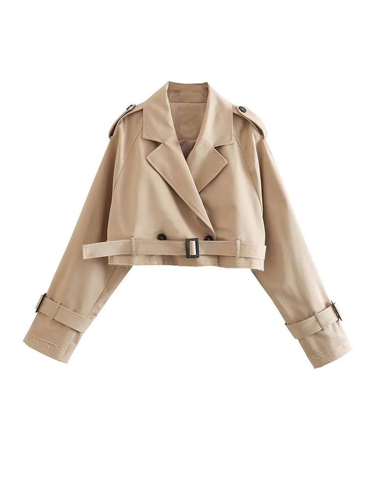 Stijlvolle Beige Cropped Trenchcoat – Moderne Elegantie voor Dames