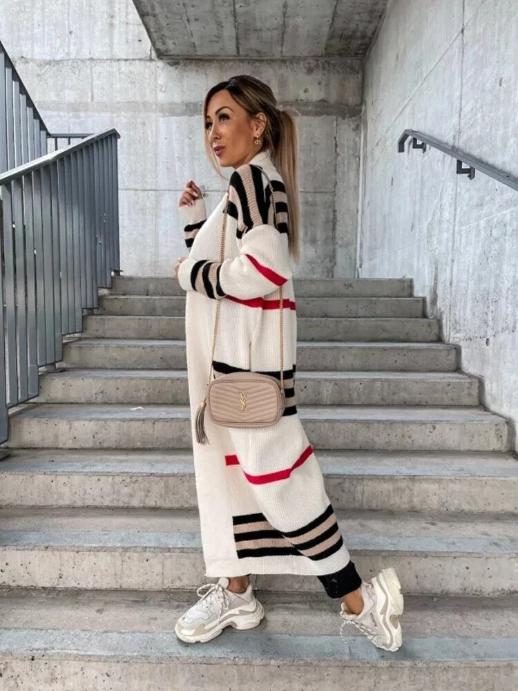 ComfortLine - Lange Gestreepte Gebreide Vest voor Dames