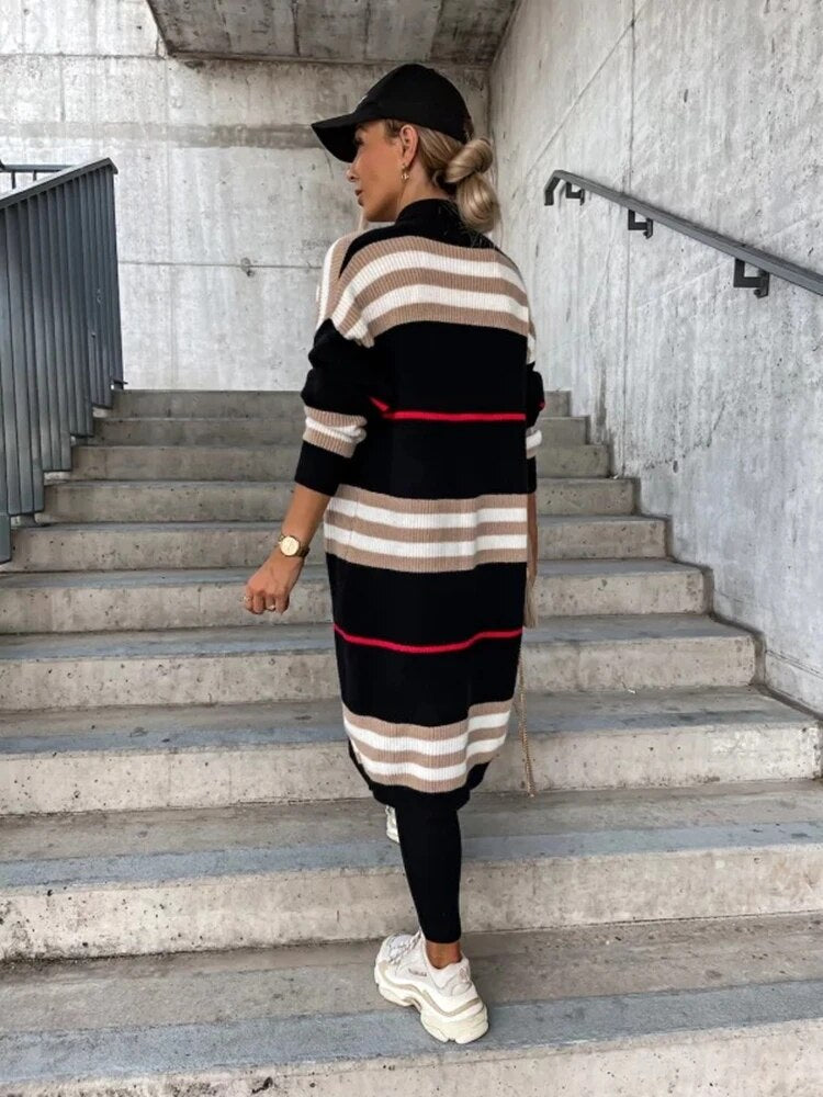 ComfortLine - Lange Gestreepte Gebreide Vest voor Dames