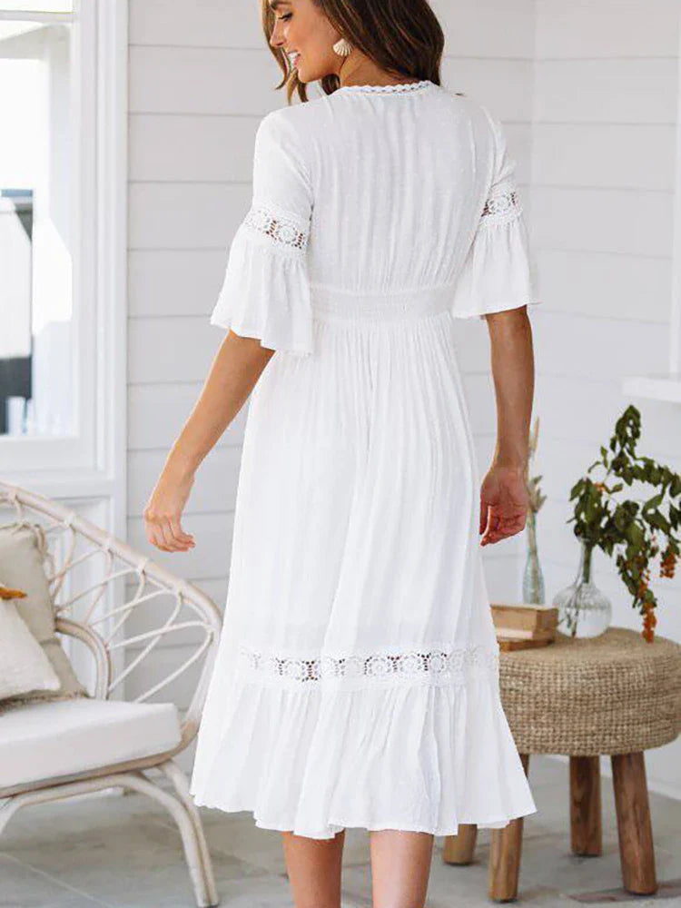 Witte Boho Midi Jurk | Stijlvolle Midi Jurk in Bohemian Stijl voor Elke Gelegenheid